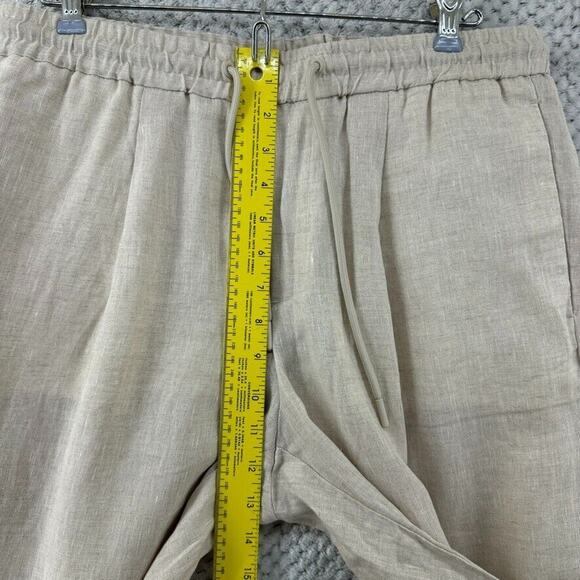 ZARA Pants Women M Khaki Beige Linen Straight Leg High Rise PullOn Elastic Waist - Picture 11 of 15
